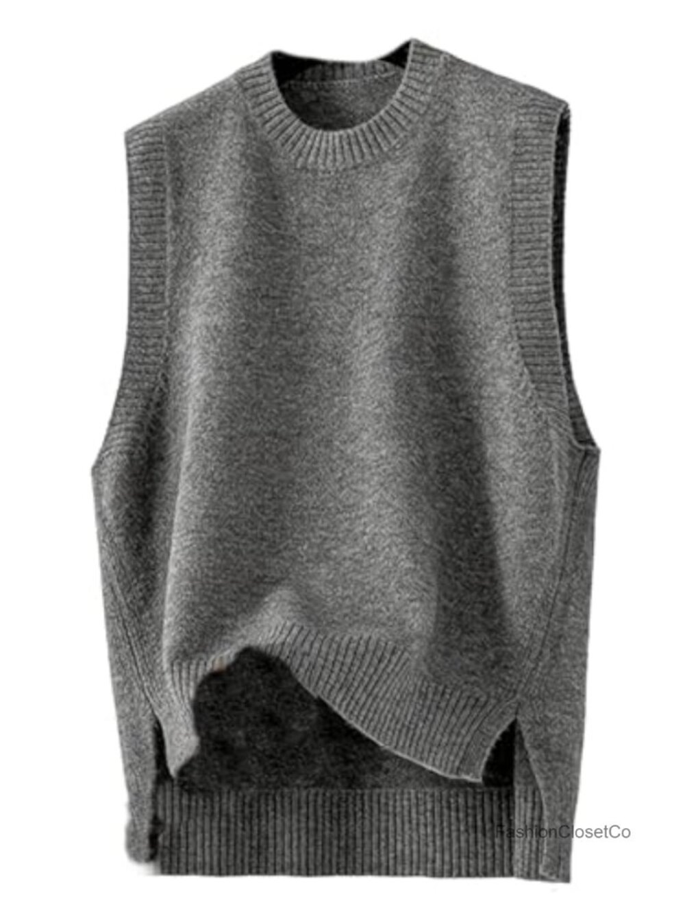 Women's Sleeveless Crew Neck Split Knit Sweater Vest Fall Outfits